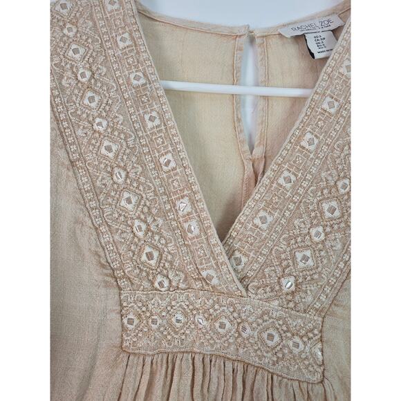 Rachel Zoe 100% Cotton Top S Womens Boho Cottage Core 3/4 Sleeve Tan Coquette - Picture 4 of 7